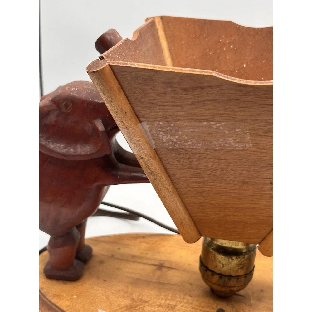 Vintage‎ Handmade Wooden Elephant Planter Lamp